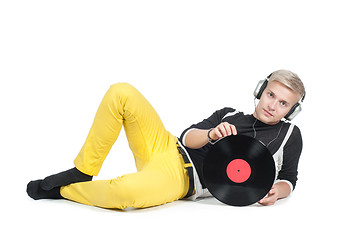 Image showing Young man with vinyl record