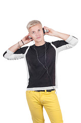 Image showing Man in headphones lissening music