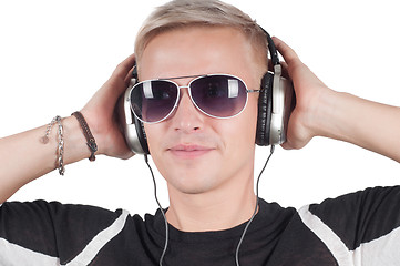 Image showing Man in headphones and sunglasses