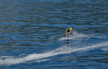 Image showing Little boy Wakeboarding