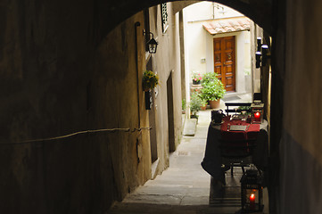 Image showing Romantic table for two in the historic center of Cortona, Tuscan