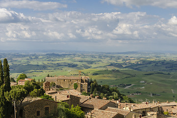 Image showing Panorama of Montalcino and Tuscany landscape, Italy, Europe