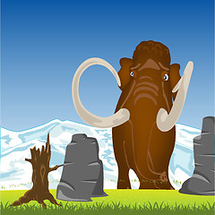 Image showing Mammoth on glade.Prehistorical animal mammoth on green glade