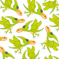 Image showing Bird dinosaur pterodactyl pattern.Cartoon prehistorical birds pterodactyl on white