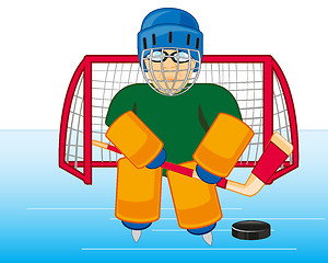 Image showing Hockey goalkeeper cost stand on winch.Vector illustration