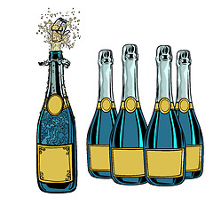 Image showing Bottle of champagne. Celebration holiday greetings. New year and