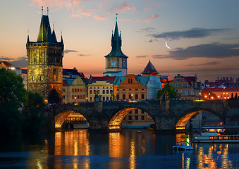 Image showing Moon over Charles Bridge