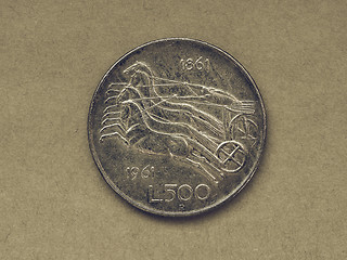 Image showing Vintage Italian 500 Lire coin