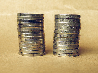 Image showing Vintage Euro and Pound coins pile