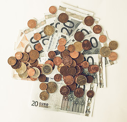 Image showing Vintage Euros coins and notes