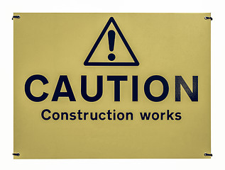 Image showing Vintage looking Caution construction works