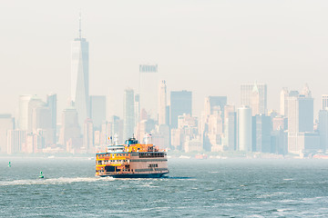 Image showing Staten Island Ferry and Lower Manhattan Skyline, New York, USA.