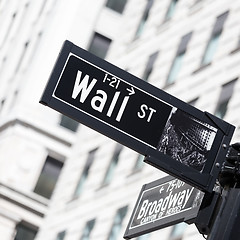 Image showing Wall St. street sign in lower Manhattan, New York City.