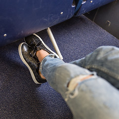 Image showing Airplane seats with more leg space for comfortable flight.