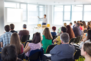 Image showing Speaker giving presentation on business conference.