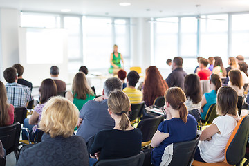 Image showing Speaker giving presentation on business conference meeting.