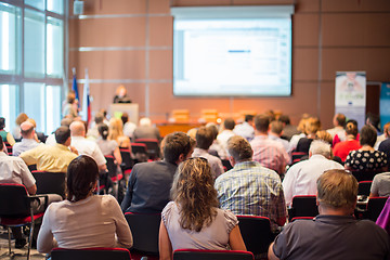 Image showing Woman giving presentation on business conference meeting.