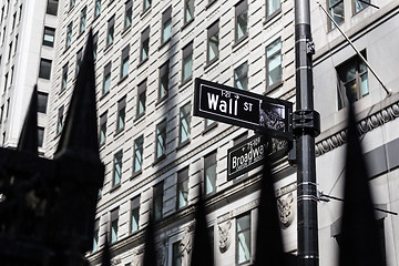 Image showing Wall St. street sign in lower Manhattan, New York City.