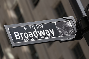 Image showing Broadway street sign in lower Manhattan, New York City.