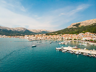 Image showing Aerial panoramic view of Baska town, popular touristic destination on island Krk, Croatia, Europe