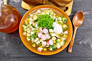 Image showing Okroshka in bowl on black board top