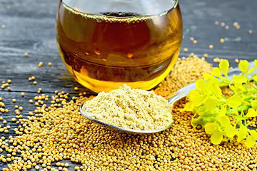 Image showing Mustard powder in spoon with oil on black board