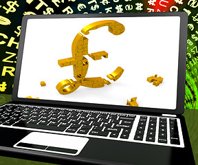 Image showing Pound Symbol On Laptop Shows Britain Online Marketing