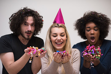 Image showing confetti party multiethnic group of people