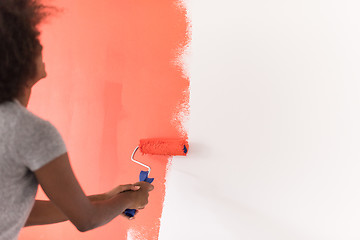 Image showing black woman painting wall