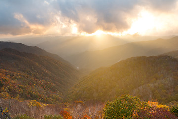 Image showing Mountain sunset at autumn