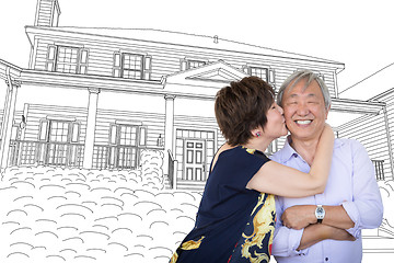 Image showing Chinese Senior Adult Couple Kissing In Front Of Custom House Dra