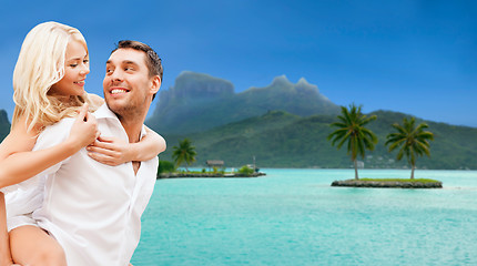 Image showing happy couple over bora bora background