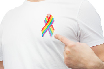 Image showing man with gay pride rainbow awareness ribbon