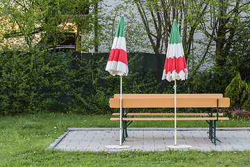 Image showing Parasols with colors Italy