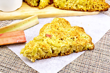 Image showing Scones with rhubarb on wattled napkin