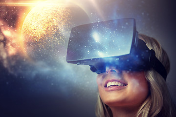 Image showing woman in virtual reality headset or 3d glasses