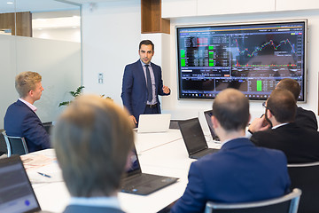 Image showing Business presentation on corporate meeting in office.