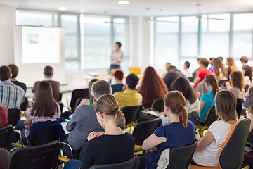 Image showing Speaker giving presentation on business conference.