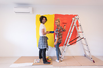 Image showing couple painting interior wall