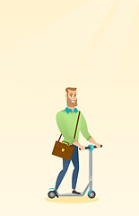 Image showing Man riding kick scooter vector illustration.