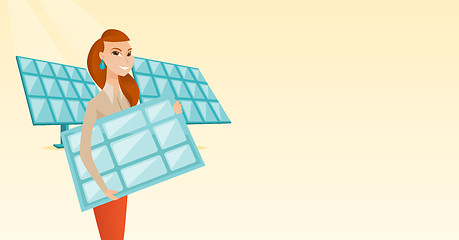 Image showing Woman holding solar panel vector illustration.