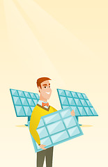 Image showing Man holding solar panel vector illustration.