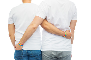 Image showing male couple with gay pride rainbow wristbands