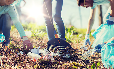 Image showing volunteers with garbage bags cleaning park area