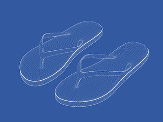 Image showing 3D wire-frame model of flip flops