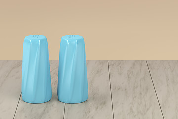 Image showing Blue salt and pepper shakers