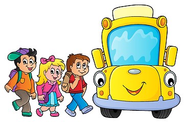 Image showing Children by school bus theme image 3