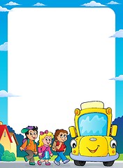 Image showing Children by school bus theme frame 2