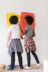 Image showing multiethnic couple painting interior wall