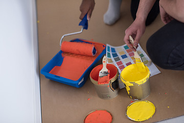 Image showing painters prepare color for painting